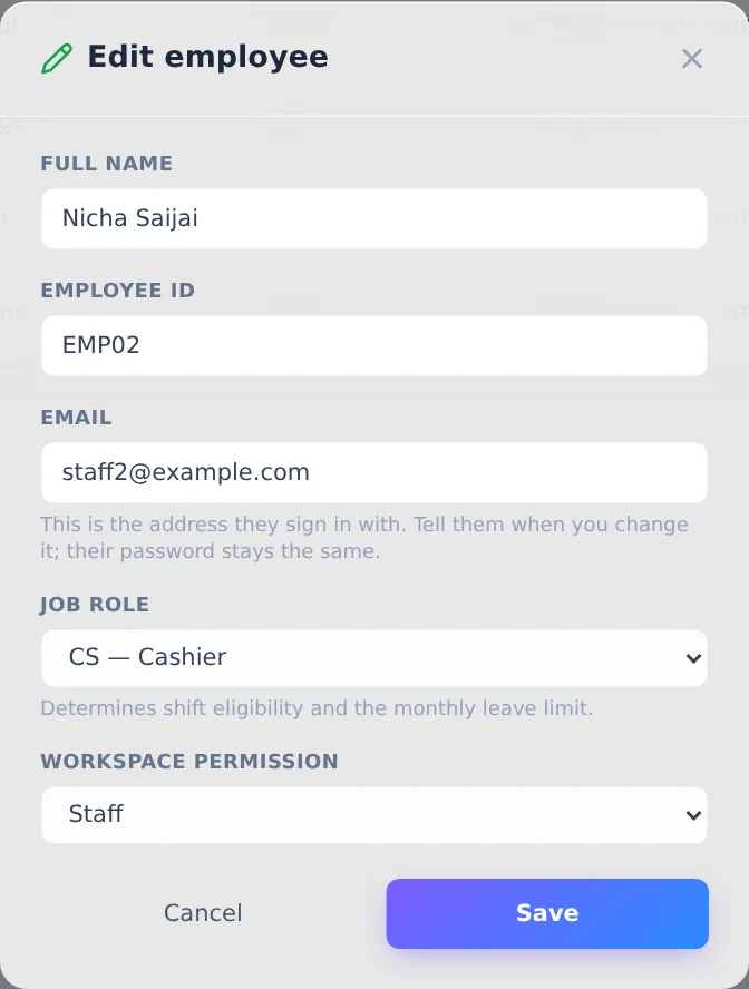 The edit-employee window